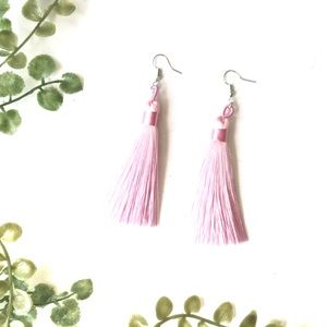 Tassel earrings pink handmade lightweight